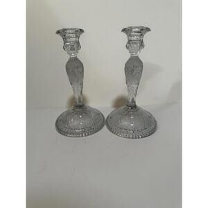 Indiana Glass Tiara Candle sticks Clear perfect condition 8 1/2" tall